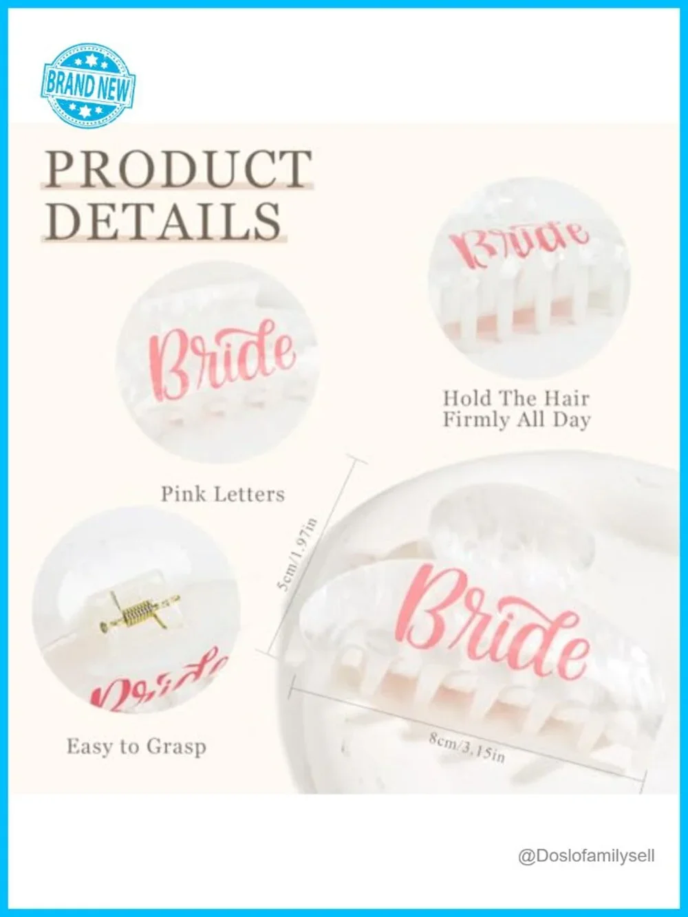 White Bride Claw Clip, Bachelorette Party Hair Accessory, Bridal Shower Gift